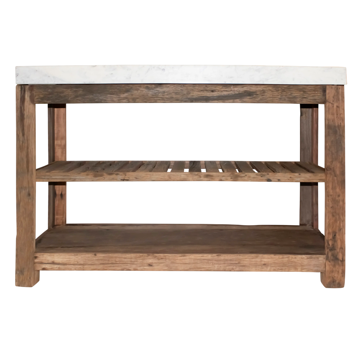 Kitchen island ASHMORE 132x50x95cm reclaimed wood w/marble