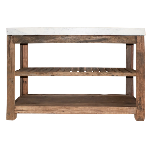 Kitchen island ASHMORE 132x50x95cm reclaimed wood w/marble