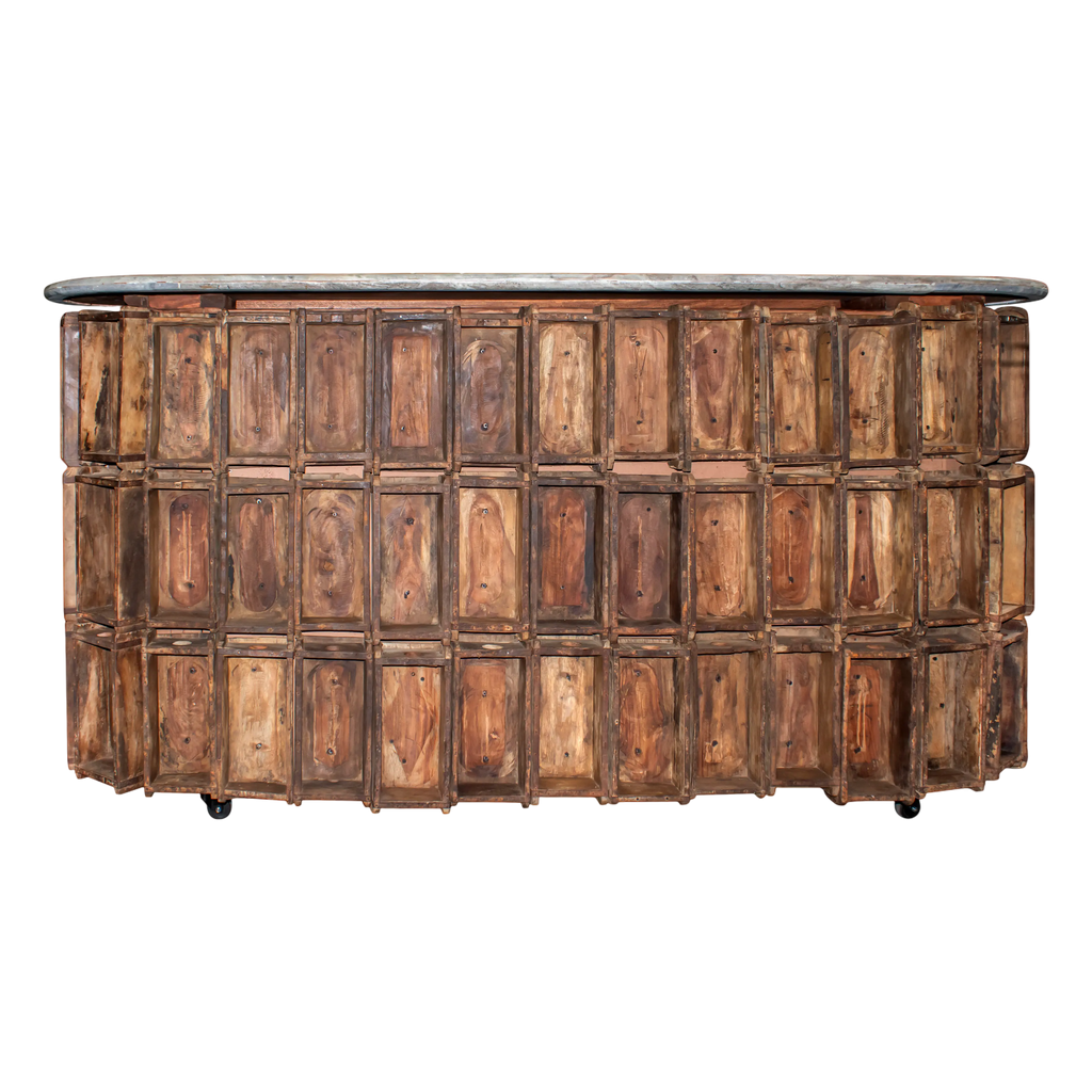 Bar table recycled wood stone top 210x65x105
