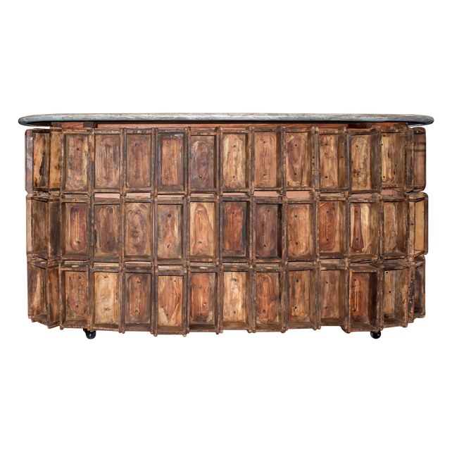 Bar table recycled wood stone top 210x65x105