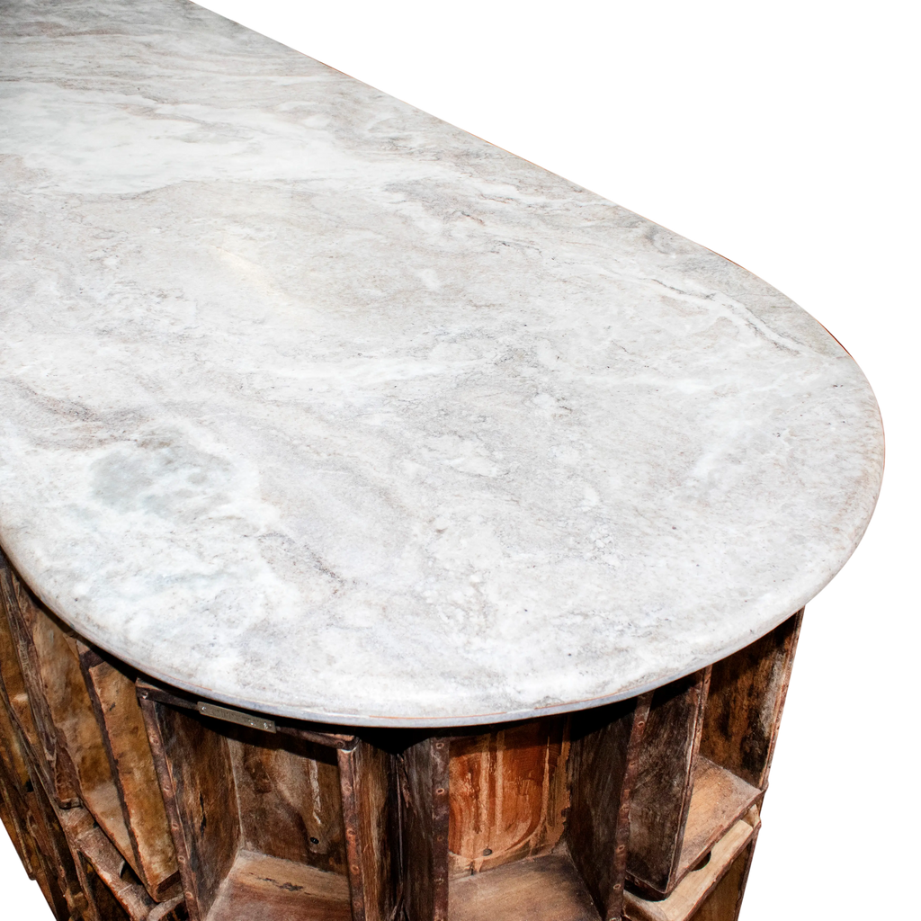 Bar table recycled wood stone top 210x65x105