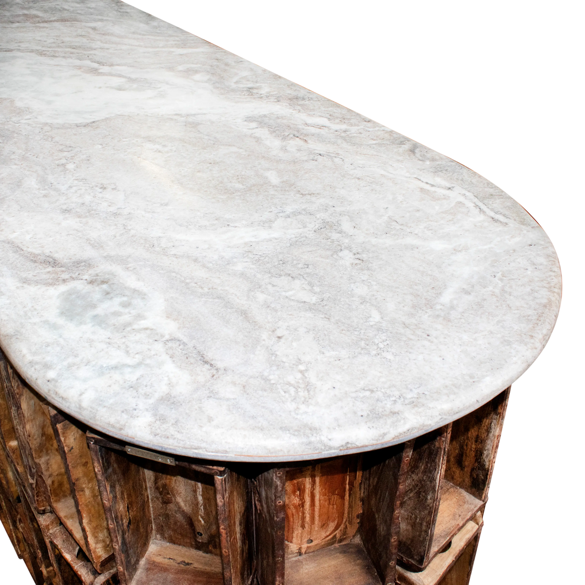 Bar table recycled wood stone top 210x65x105
