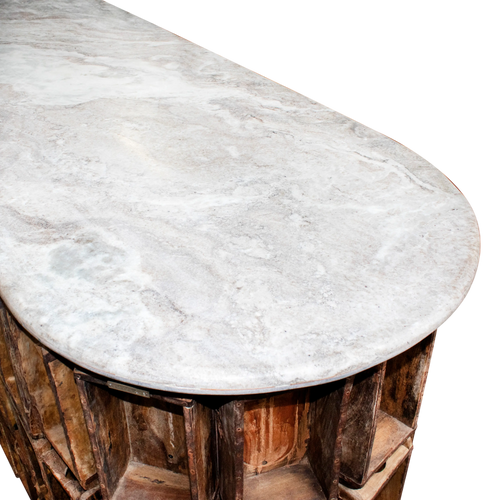 Bar table recycled wood stone top 210x65x105