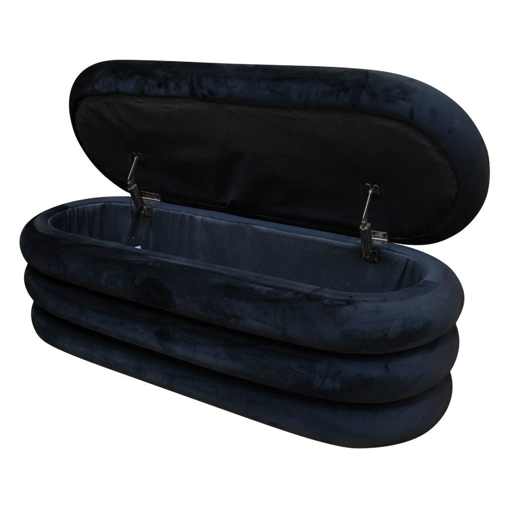 Stool w/storage black velvet 114x45x44