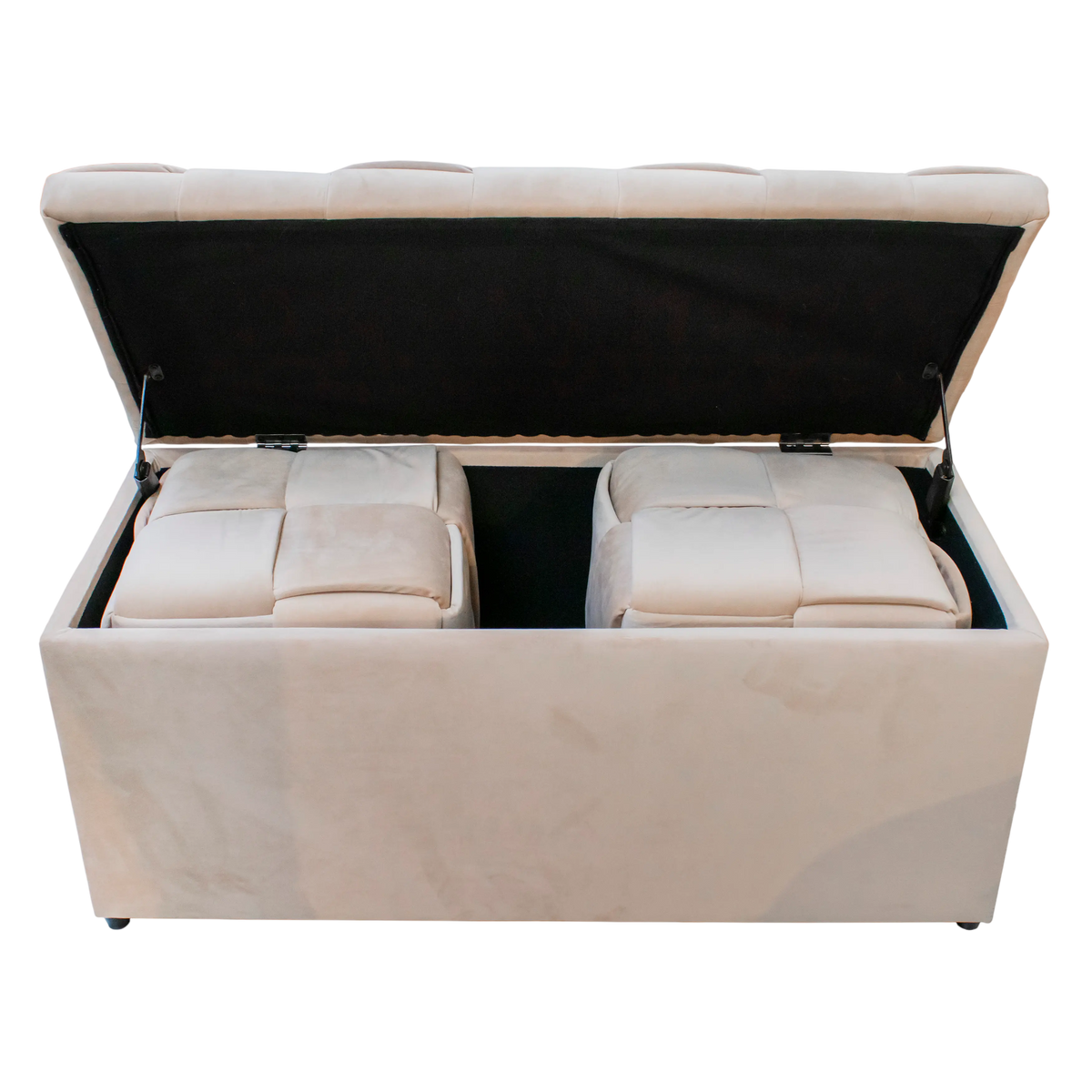 Ottoman w/storage and 2 stool warm champagne velvet 98x44x45