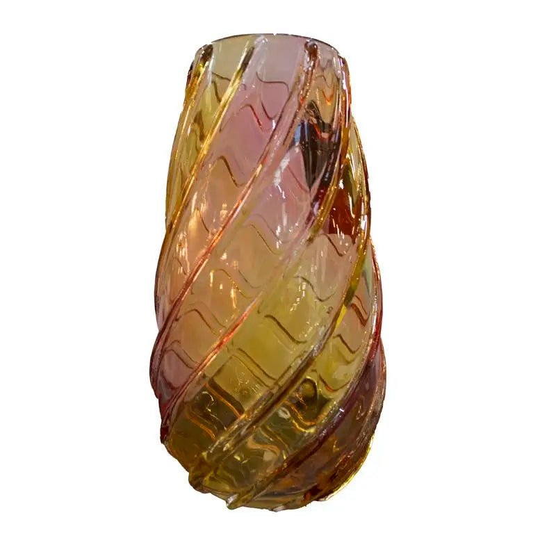 Vase swirls yellow/pink/purple glass 13.5x13.5x25