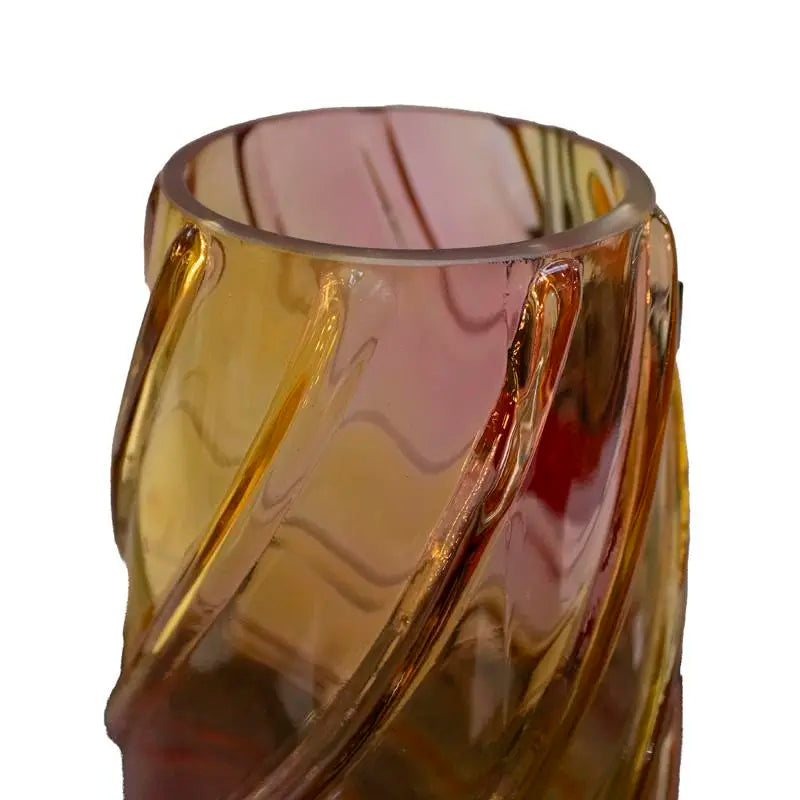 Vase swirls yellow/pink/purple glass 13.5x13.5x25