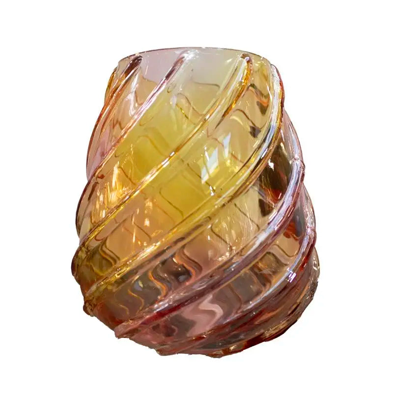 Vase swirls yellow/pink/purple glass 13x13x15