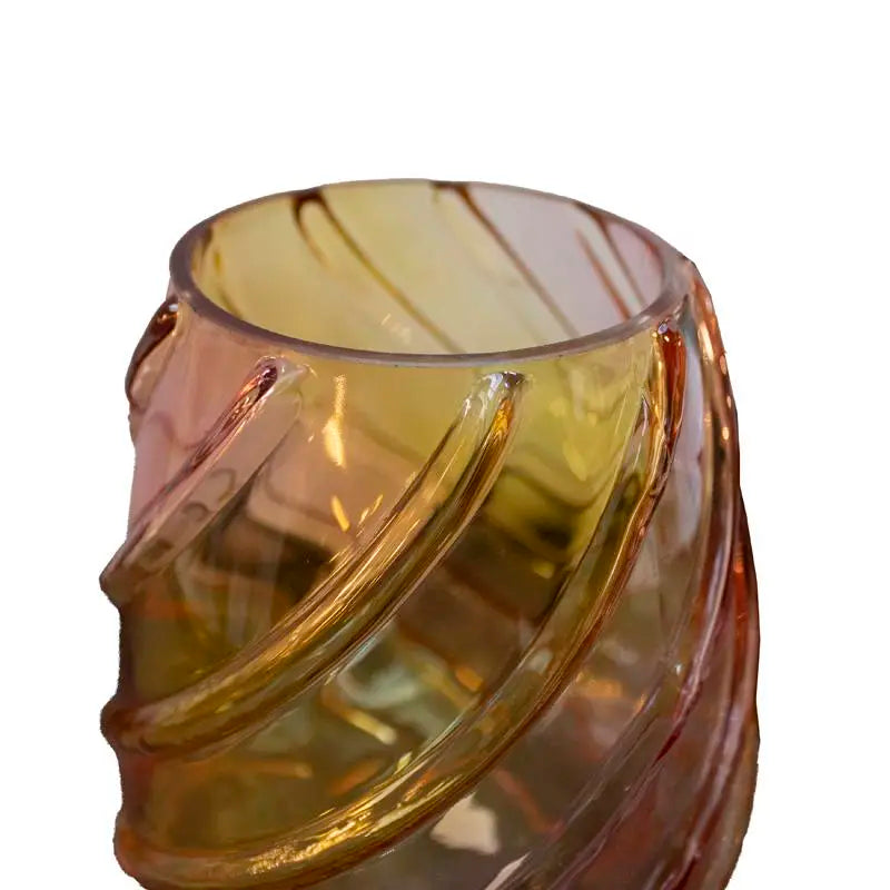 Vase swirls yellow/pink/purple glass 13x13x15