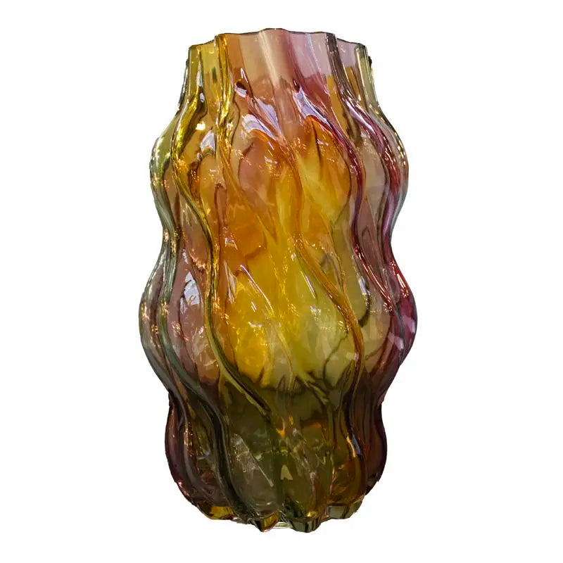Vase green/yellow/pink glass 18x18x29