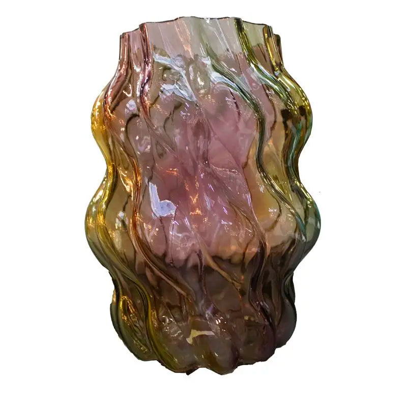 Vase green/yellow/pink glass 18x18x24