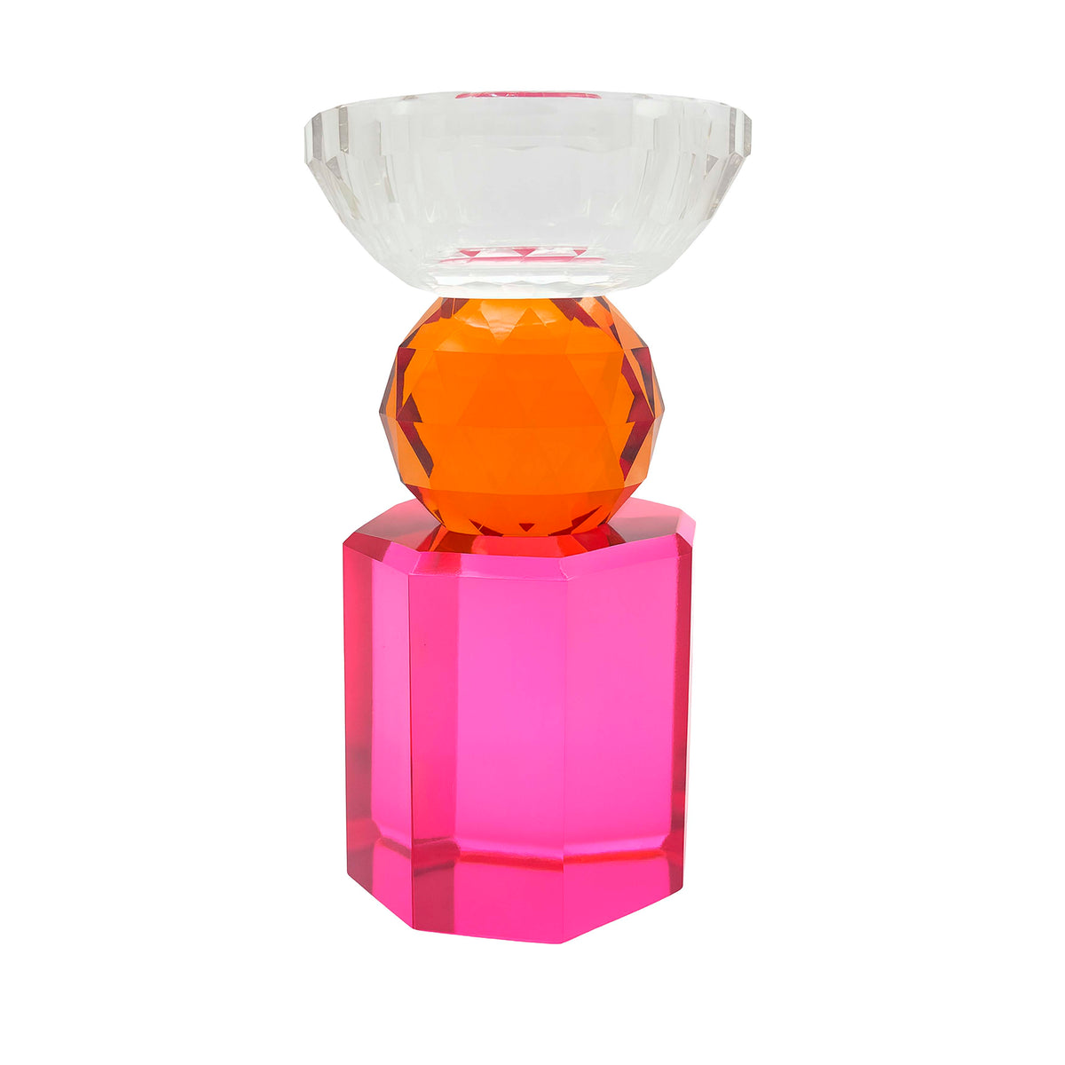 Candle holder fuchsia orange crystal glass 8x8x15