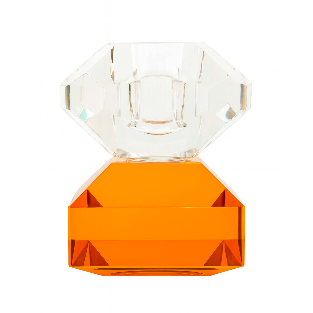 Candle holder clear/orange crystal glass 6x6x9
