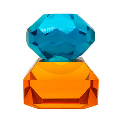 Candle holder blue/orange crystal glas 6x6x9