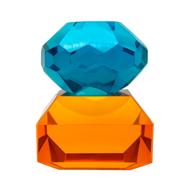 Candle holder blue/orange crystal glas 6x6x9