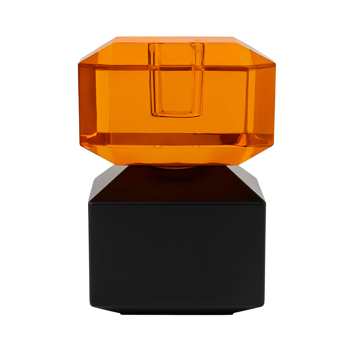 Candle holder orange/black crystal glass 6x6x9