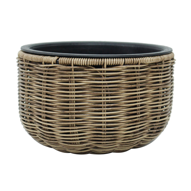 Pot light brown poly rattan 26x26x15