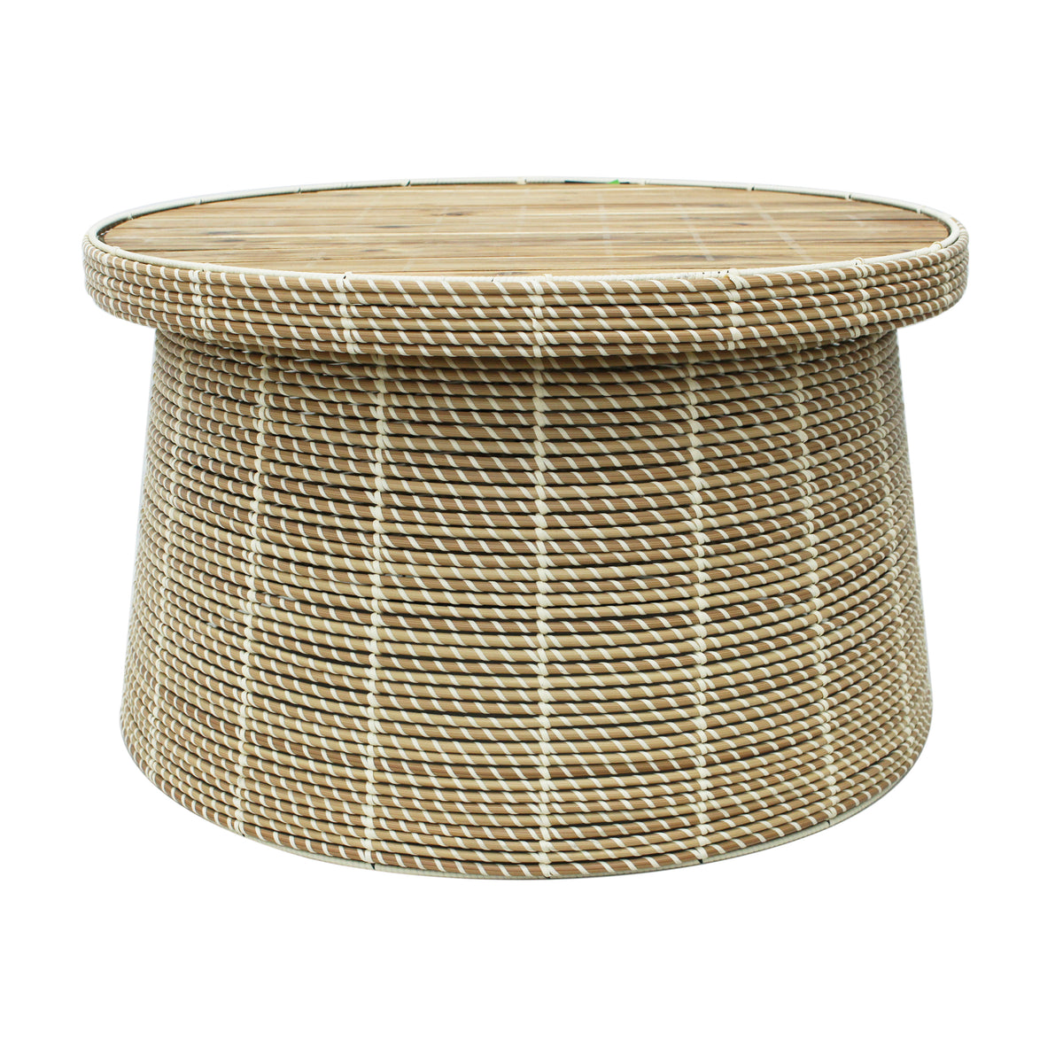 Coffee table w/wooden top light natural poly rattan 80x80x48