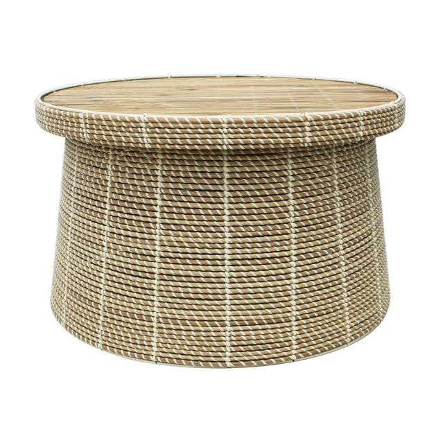 Coffee table w/wooden top light natural poly rattan 80x80x48