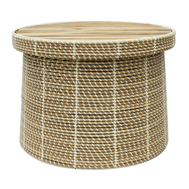 Coffee table w/wooden top light natural poly rattan 62x62x45