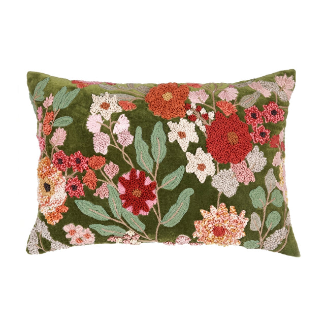 Kissen BLOOM handgewebt 50x30cm grün mehrfarbig