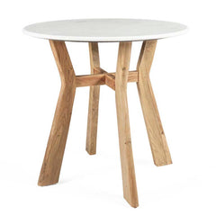 Bistro table acacia wood marble top banswara white 76x76x76