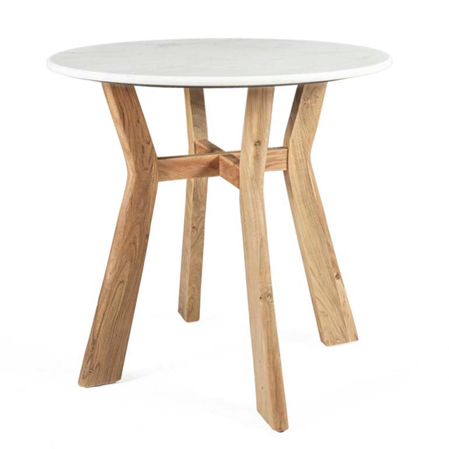 Bistro table acacia wood marble top banswara white 76x76x76