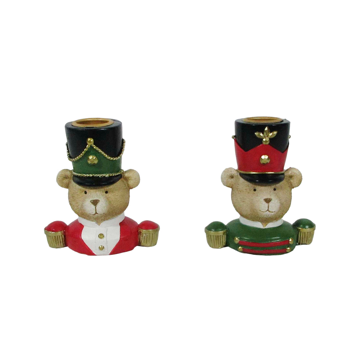Decorative bear nutcrackers SET/2 red/green resin 9x6x10