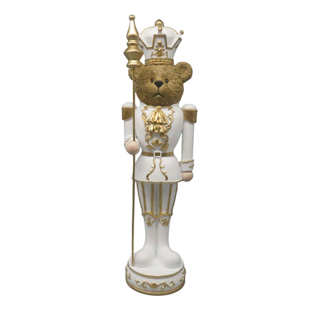 Decorative nutcracker bear white/gold resin 14x12x47