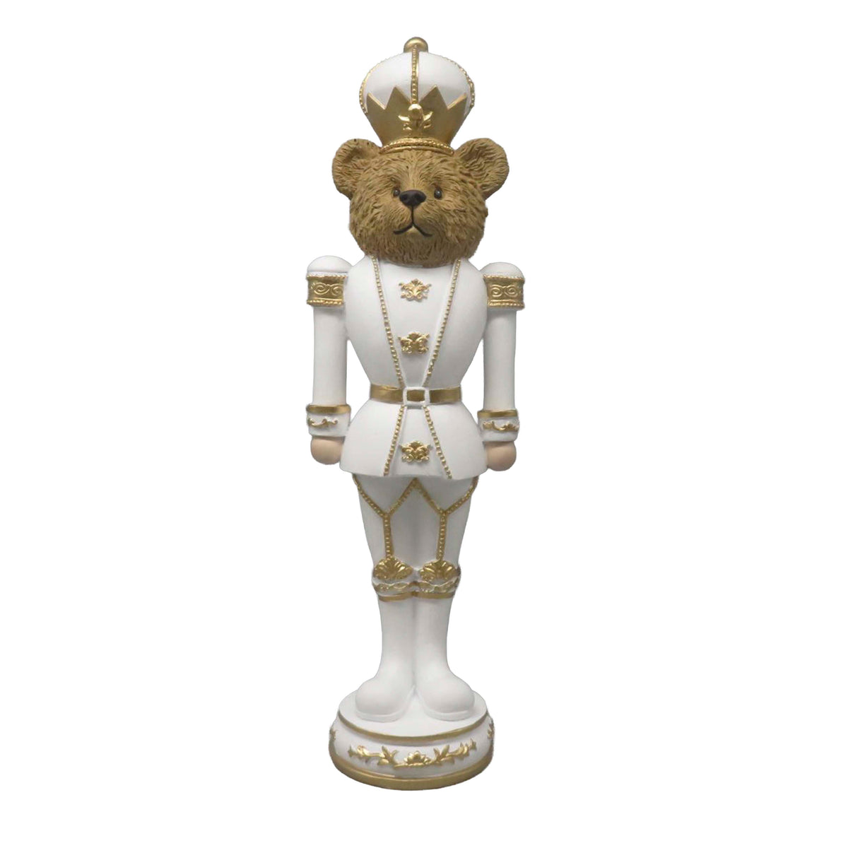 Decorative nutcracker bear white/gold resin 12x10x39