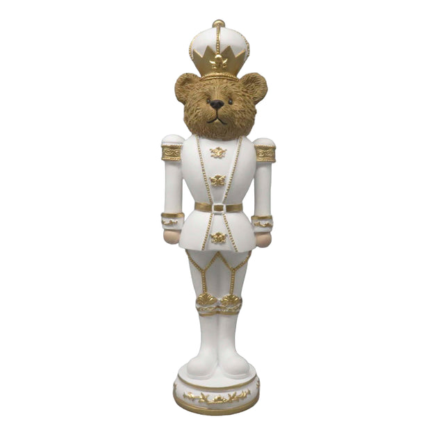 Decorative nutcracker bear white/gold resin 12x10x39