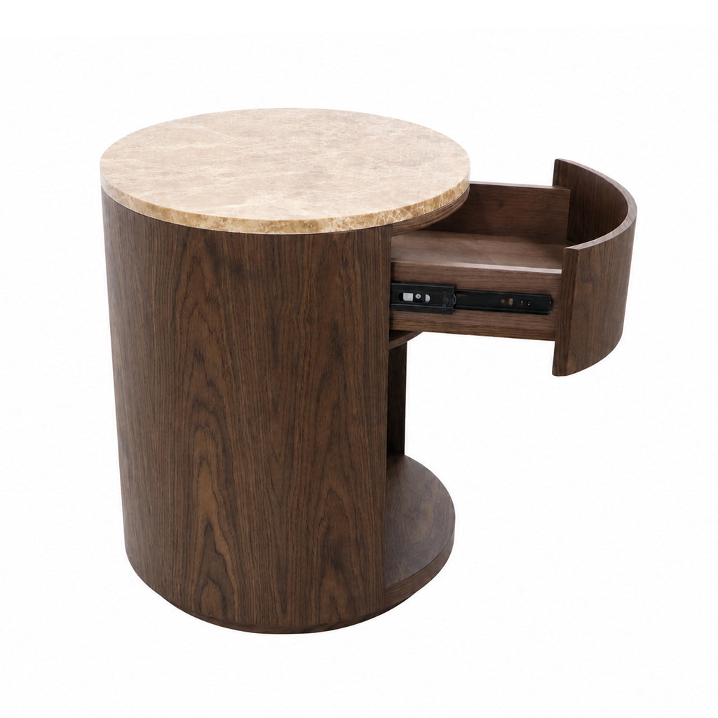 Nachttisch VELNO m. Marmor Ø45x56cm dunkle Walnuss